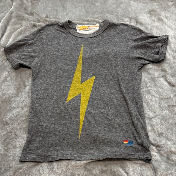 Aviator Nation Tops - Aviator Nation Charcoal Tee with Yellow Lightning Bolt